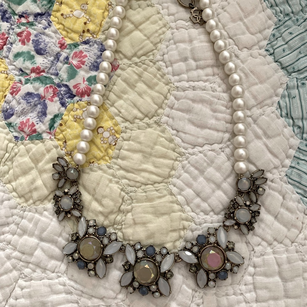 Ann Taylor Silver and White Cluster Necklace